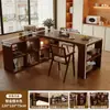 Mesa isla de madera maciza color nogal 2025 nueva mesa de bar integrada para sala de estar mesa de té mesa central multifuncional retráctil