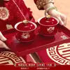 Un par de juego de té tazón feliz palillos taza traje de brindis de boda tazón de té rojo