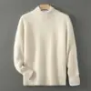 Suéter de punto para hombre de primera línea listo para usar, 100% lana merino australiana pura, con cuello semi-alto, de siete puntadas, grueso, holgado, moderno y sencillo.