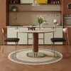 Mesa de Comedor Bauhaus para Uso Doméstico, Mesa de Comedor para Apartamento Pequeño, Mesa Redonda de Madera Maciza para Reuniones, Mesa y Sillas de Comedor de Piedra Travertina Blanco Roto