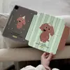 Funda Protectora Estilo Coreano con Rayas y Temática de Cachorro para Tableta Apple iPad, Adecuada para Pro, con Adhesivo de Borde con Hebilla, Air, con Ranura para Lápiz, Estuche Duro Mini