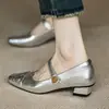 Confortável e elegante ~ Sapatos Mary Jane femininos 2024 novos sapatos estilo francês com salto baixo de 3cm salto grosso couro de ovelha macio sapatos de sola única