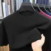 Suéter de malha casual de manga curta para outono e inverno, novo estilo para homens de meia-idade, malha fina de gola redonda, atacado de roupas masculinas