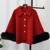 Outono e Inverno 2024 Novo Estilo Estilo Chanel Manto Tricotado Dupla Face Inclinado Levemente Luxuoso Maomao Elegante de Alta Qualidade Casaco Echarpe Feminino