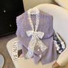 Cárdigan de Punto de Encaje Morado Chaleco para Mujer Invierno Nuevo de Alta Gama Chaleco de Crochet Estilo Coreano Chaleco