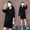 Otoño e invierno más terciopelo más grueso talla grande 200 kg vestido sudadera de longitud media mujer MM gorda estilo coreano jersey abrigo holgado mujer