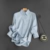 Pedido da Penny Fábrica Yuan Xiaohe Fio Algodão Linho Absorção de Umidade Respirável Versátil Solta Gola Pontuda Artística Cor Sólida Camisa Top Protetor Solar