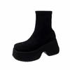 Otoño e invierno 2023 moda europea y americana plataforma cuña botas cortas para mujer media pantorrilla tacón alto plataforma botas finas elásticas muffin una sola capa