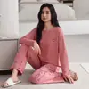 Pijama de Algodón Puro para Mujer Primavera y Otoño Manga Larga Pantalón Largo 2026 Nuevo Simple Cuello Redondo Talla Grande Ropa de Casa Conjunto 100% Algodón
