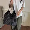 Bolsa tote de lona listrada casual estilo ins, artística, de grande capacidade, versátil para o trajeto diário, adequada para estudantes, bolsa de ombro para a escola