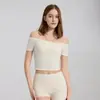 Top de Yoga con Escote de Una Línea tipo Nube, Mangas Cortas y Almohadillas en el Pecho, Sujetador Deportivo Transpirable de Secado Rápido para Correr, Top de Fitness para Usar como Ropa Exterior