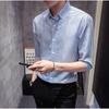 Camisa de manga corta para hombre, nueva, de verano, fina, estilo coreano, ajustada, de siete mangas a rayas, camisa de media manga para jóvenes.