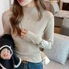 Camisa Base Interna de Gola Alta Meia-Boca de Cashmere Sintético Outono e Inverno Feminina Estilo Ocidental de Alta Qualidade Slim-fit Alta Elasticidade Forrada com Lã Polida Manga Longa
