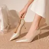 Zapatos Elegantes de Color Champagne Estilo Femenino para Mujer 2025 Nueva Moda Versátiles para Abrigos Tacones Finos para Combinar con Faldas Tacones Altos para Mujer