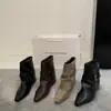 Botines retro estilo francés con tacón oculto, nueva colección otoño 2026 para mujer, con hebilla de cinturón y diseño estilo western, con detalles plisados y de caña apilada