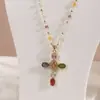 Colar Pingente Cruz de Dopamina para Mulheres 2026 Novo Estilo Corrente de Clavícula High-End Luxo Leve Nicho Acessório de Corrente de Pescoço