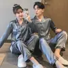 Pijama de Pareja de Fábrica para Primavera y Otoño, Verano para Mujer de Seda de Hielo Fina, para Hombre de Seda Simulada, Manga Larga y Corta, Conjunto de Ropa para el Hogar
