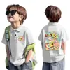 Camisa Polo Fina de Manga Curta 100% Algodão para Meninos e Meninas Verão 2026 Novo Estilo Infantil Versátil Estampada com Gola