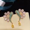 Pendientes de Flor de Pétalo con Forma de Pez Full Diamante Lujo Chapado en Plata 925 Aguja de Plata Pendientes de Margarita Celebridad de Internet para Mujer Exquisitos Elegantes Combinan con Todo