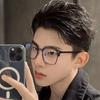 Óculos de Meia-Armação para Mulheres com Miopia, Lentes com Grau Personalizáveis, Armação de Óculos Estilo Masculino Browline Cool Preto Grande, Bloqueio de Luz Azul