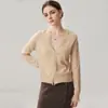 Nuevo cárdigan de cachemira con ribete de encaje soluble en agua para otoño e invierno, cuello en V para mujer, cachemira agradable a la piel, corte holgado, capa base de punto de talla grande