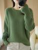 Suéter de Gola Redonda Grosso Estilo Preguiçoso Transfronteiriço Feminino Outono e Inverno Solto Combina com Tudo Camiseta Básica Novo Top Tricotado Estilo Coreano