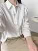 Camisa blanca bordada estilo academia para mujer, de manga larga, algodón puro, corte holgado, versátil para ir al trabajo, adelgazante, camisa de entretiempo para primavera y otoño