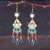Brincos Jingtai de Estilo Chinês Novo Roupas Étnicas Chinesas Prata S925 Azul Queimado Estilo Palácio Brincos Hetian Femininos
