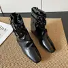 Botines estilo Martin cortos de cuero suave para mujer, con aumento interno de altura, hebilla de cinturón versátil, botas western plisadas F918-2