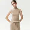 Kang Sai Ni Chaleco de Canalé 100% Cachemira Ropa de Abrigo para Mujer Chaleco de Punto sin Mangas Jersey Chaleco Capa Interior Cuello Semi-Alto Corto
