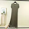 Vestido Modal Gola V Feminino Verão Tamanho Grande Solto Fino Manga Curta Roupa de Casa Camisola Vestido Evasê Vestido Amplo Vestido Longo