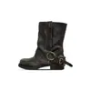 Versão em couro bovino~Cor desgastada-perna esfregada botas femininas retrô botas Martin sola grossa salto plataforma botas curtas fivela de cinto botas de motocicleta