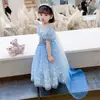 Vestido de Verão para Meninas Vestido de Princesa Elsa Novo Estilo de Verão para Meninas Moda Vestido de Tela Elsa Frozen para Meninas