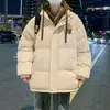 Jaqueta Masculina de Algodão com Estampa de Letras, Estilo Duas Peças Falsas, Moda Tendência, Prova de Frio, Quente, Jaqueta com Capuz Color Block, Temporada Outono Inverno