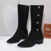 Botas vaqueras estilo western, botas retro de punta puntiaguda hasta la rodilla, botas de mujer estilo francés, botas vaqueras plisadas de principios de otoño, botas de caballero
