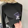 Camiseta Térmica Base Infantil Kuromi 2025 Inverno Nova Moda Top Espesso de Gola Redonda para Bebês