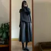 Saia Midi de Lã Retrô Feminina Emagrecedora Outono Inverno Petite Lã Comprimento Médio Linha A Evasê Saia Botão de Flor