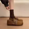 Mocasines casuales para mujer, zapatos estilo retro con correa, nuevo diseño de moda con estampado de leopardo, hebilla versátil, zapatos slip-on de otoño, colección 2026, gamuza, suela gruesa