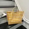 Bolsa Tote Feminina de Alta Capacidade em PVC, Bolsa Saco Casual da Moda para o Dia a Dia, Bolsa de Mão Versátil Xadrez