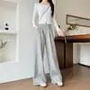 Estilo Mismo de Xiaohongshu Pantalones Deportivos de Tejido de Aire con Cintura Ancha para Mujer, Nuevos Pantalones Rectos de Pierna Ancha de Cintura Alta para Primavera y Otoño, Pantalones Casuales de Pierna Ancha