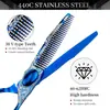 Tijeras de Peluquería Napson Azules con Diseño de Doble Filo de 6.0 pulgadas, Tijeras Rectas, Tijeras de Entresacar y Tijeras de Desbaste