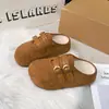 Diseño Retro Una Pieza Slip-On Más Terciopelo Punta Cerrada Media Pantufla para Mujer 2026 Nuevo Otoño/Invierno Suela Gruesa Hebilla de Cuero Pantuflas Birkenstock