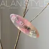 Pinza de Pato de Forma Ovalada Nueva Estilo Coreano con Pedrería y Letra, Color de Verano, Pinza Elegante de Gama Alta para Flequillo, Pinza Lateral Linda para Niña