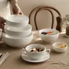 Cuenco de cerámica para cara cuenco de arroz para el hogar cuenco para ensaladas color bajo vidriado blanco puro cuenco grande patrón de rejilla cuenco para sopa vajilla para restaurante hotel