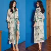 Roupão Feminino Estampado Plus Size de Verão, Roupão de Banho de Cetim Imitação de Seda de Luxo, Roupa de Casa Feminina