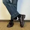Versão em Pele de Ovelha ~ Sapatos Pequenos de Couro Genuíno Britânico com Cadarço e Sola Grossa para Mulheres, Estilo Preppy Retro Versátil Mocassins de Salto Grosso com Bico Arredondado
