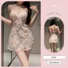 Sexy Camisola de Noche Estilo Francés para Mujer, Modelo Nuevo con Encaje Floral en Relieve y Malla, Vestido de Noche Corto con una Sensación Pura y Lujosa