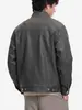 Jaqueta de Couro Masculina Muqiu Tendência Vintage Silhueta Gola Alta para Homens, Caimento Solto, Funcional, Estilosa, Casaco de Couro Casual