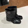 Botas de media caña para mujer con hebilla, punta cuadrada, tacón grueso, fruncidas y apiladas, Botas Martin Británicas, Temperamento Moderno 2026