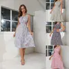 Vestido de verano nuevo floral sin mangas de producción y venta propia en Amazon, sexy en la cintura, vestido de playa, vestido bohemio